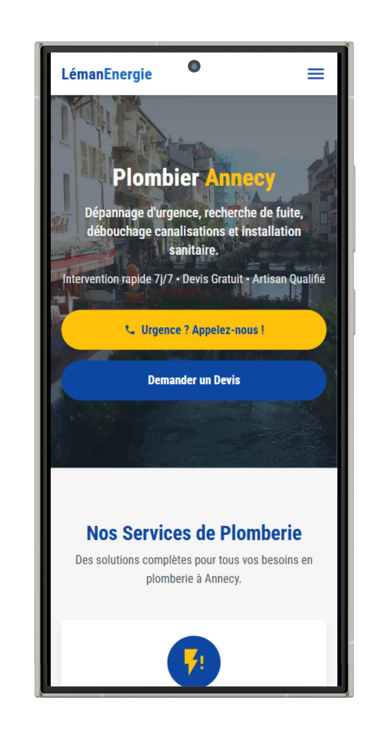 Capture d'écran du site Léman Énergie sur mobile