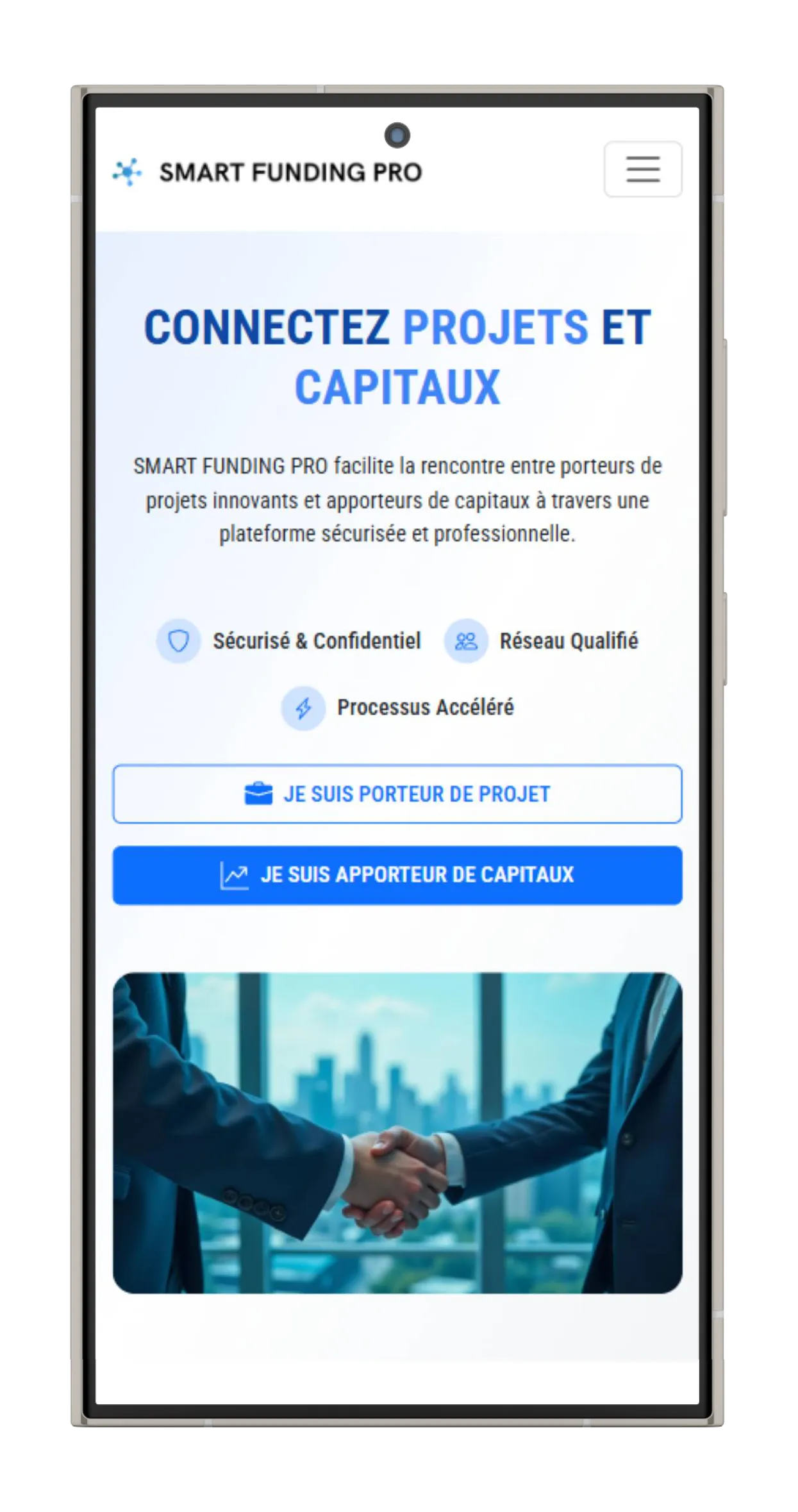 Capture d'écran du site Smart Funding Pro sur mobile